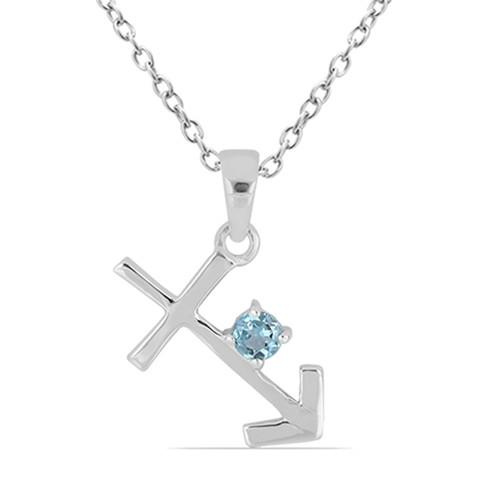 BUY 925 SILVER NATURAL SWISS BLUE TOPAZ GEMSTONE SAGITTARIUS PENDANT